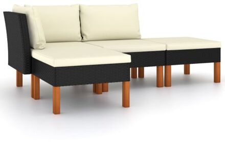 4-delige Loungeset met kussens poly rattan zwart