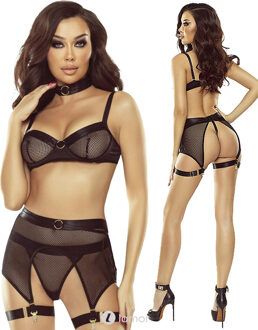 4-delige zwarte mesh lingerie set, PR1826 - Maat: S/M
