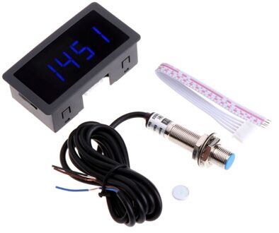 4 Digitale Led Toerenteller Rpm Snelheid Meter + Proximity Switch Sensor Npn 12V 9999Rpm blauw