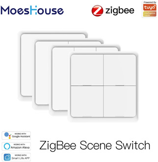 4 Gang Tuya ZigBee Wireless 12 Scene Switch Push Button Controller Battery Powered Automation Scenario for Tuya Devices