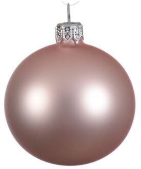 4 Glazen kerstballen mat 10 cm poeder roze