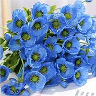 4 Heads/Tak Poppy Zijde Kunstbloemen Partij Decoratie Bloemstuk Bruidsmeisje Boeketten Lange Stem Voor Home Decor blauw