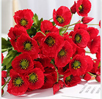 4 Heads/Tak Poppy Zijde Kunstbloemen Partij Decoratie Bloemstuk Bruidsmeisje Boeketten Lange Stem Voor Home Decor rood