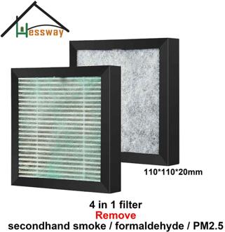 4 in 1 110*110*20mm Efficiënte HEPA filter Formaldehyde PM2.5 Luchtreiniger filter met Multifunctionele filter