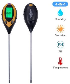 4 In 1 Bodem Ph Meter Bodem Tester Ph Vochtmeter Temperatuur Zonlicht Intensiteit Meting Analyze Zuurgraad Alkali zwart geel(4 in 1)