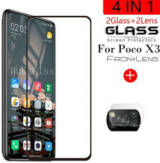 4-in-1 Camera + Tempered Glass For Xiaomi Poco X3 Protective Glass Screen Protector Glass On Xiaomi PocoPhone X3 Lens Film