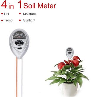 4 In 1 Digitale Vochtmeter Plastic + Aluminium Bodem Water Ph Temperatuur Zonlicht Licht Vochtigheid Meter Bodem Hygrometer Beige