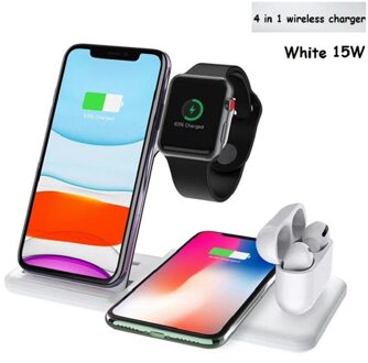 4 In 1 Draadloze Oplader Stand Qi Opladen Dock Station Opvouwbare Reizen Business Voor Iphone 11 Xr X 8 Apple horloge Airpods Iwatch wit