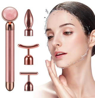 4 in 1 Energy Vibrating Beauty Bar Rose Quartz Roller Face Eye Massager T/V Shaped Face Lifting Slimming Beauty Bar Massager