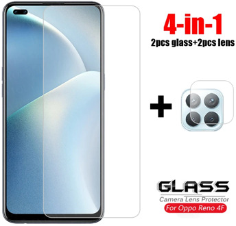 4-in-1 Glass on Reno 4F Tempered Glass Oppo Reno2 Z 2Z 2F 3 4 SE Lite Ace 2 Camera Lens Screen Protector HD Phone Film Reno 4F