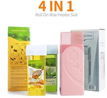 4 IN 1 Hair Removal Wax Set With Universal Electric Wax Heater Machine Honey&Apple Depilatory Wax Roller Wax Body Leg Arm Hairs