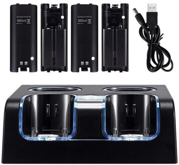 4 In 1 Led Opladen Dock Station + 4X2800Mah Batterij Usb Kabel Voor Wii/Wii U zwart