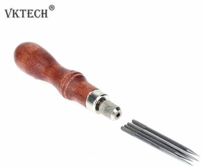 4 in 1 Lederen Gereedschap Naaien Priem Naalden DIY Houten Handvat Lederen Stiksels Priem Naaien Kras Priem Canvas Leathercraft