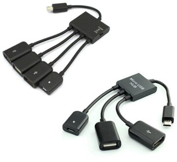 4 in 1 Micro USB Host OTG Lading Hub Cord Adapter Splitter voor Android Smartphones Tablet Zwart Kabel
