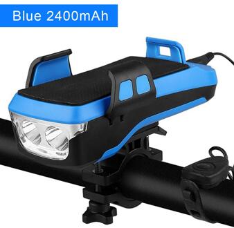4 In 1 Multifunctionele Bike Light Led 2400/4000 Amh Usb Oplaadbare Fiets Koplamp Mobiele Telefoon Beugel Hoorn Mobiele Power 2400 mAh blauw