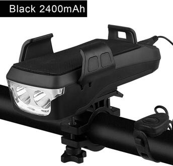 4 In 1 Multifunctionele Bike Light Led 2400/4000 Amh Usb Oplaadbare Fiets Koplamp Mobiele Telefoon Beugel Hoorn Mobiele Power 2400 mAh zwart