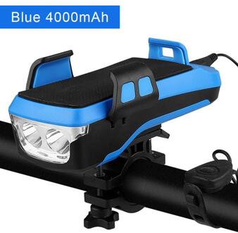4 In 1 Multifunctionele Bike Light Led 2400/4000 Amh Usb Oplaadbare Fiets Koplamp Mobiele Telefoon Beugel Hoorn Mobiele Power 4000 mAh blauw