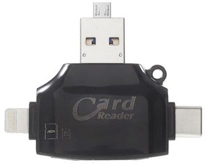 4-in-1 multifunctionele microSD/SD-kaartlezer - zwart