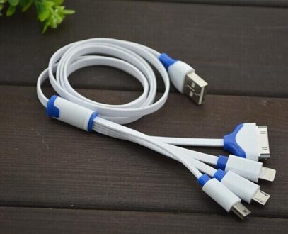 4 in 1 Platte Noodle Usb-kabel 30Pin + 8Pin + 5Pin Micro USB + Note 3/S5 Kabel voor Samsung/HTC/Xiaomi/Huawei voor iPhone 4/4 S/5/5 S/6 Plus