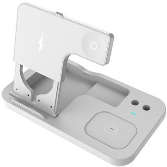4 In 1 Qi Draadloze Oplader Stand Draadloze Oplader Snel Opladen Voor Apple Horloge 6 5 4 3 21 se/Airpods Pro/Iphone 12 11 Xs Xr wit