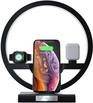 4 In 1 Qi Snelle Draadloze Oplader Dock Station Voor Airpods Iphone 11 Pro Max Apple Horloge 2 3 4 opladen Houder Touch Dimmen Lamp wit US plug