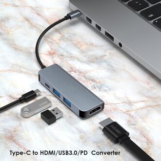 4 In 1 Usb 3.1 Type-C Hub Converter Splitter Hdmi-Compatibel 2 USB3.0 Pd Opladen Adapter Laptop smartphone Uitbreiding Converter