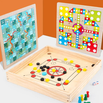 4 in 1 Wooden Carrom Board Toy Catapult Chess Games Checkers Burr-Free Two-Player Puzzle Game Parent-child Interactive Toys Gift