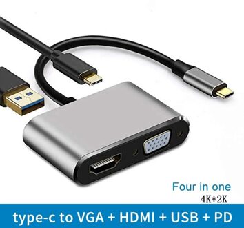 4 In1 Usb C Hub Type C Naar Hd Mi 4K Adapter Vga USB3.0 Audio Video Converter Forsamsung S9 s10 ForMacbook2018 Voor Ipad Pro/Xps 13