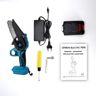 4 Inch 1000W Mini Elektrische Zaag 128Vf Lithium Kettingzaag Draagbare One-Handed Elektrische Snoeizaag Voor Tuin Hout werken/Cutter blauw whit 1 accu