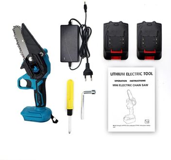 4 Inch 1000W Mini Elektrische Zaag 128Vf Lithium Kettingzaag Draagbare One-Handed Elektrische Snoeizaag Voor Tuin Hout werken/Cutter blauw whit 2 accu