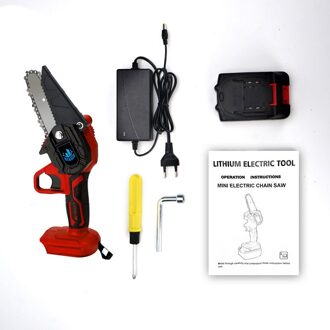 4 Inch 1000W Mini Elektrische Zaag 128Vf Lithium Kettingzaag Draagbare One-Handed Elektrische Snoeizaag Voor Tuin Hout werken/Cutter rood whit 1 accu
