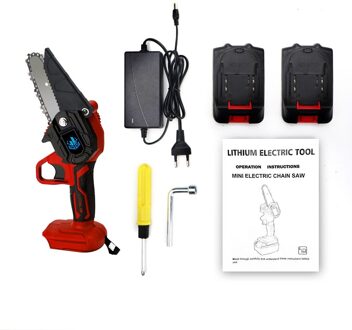 4 Inch 1000W Mini Elektrische Zaag 128Vf Lithium Kettingzaag Draagbare One-Handed Elektrische Snoeizaag Voor Tuin Hout werken/Cutter rood whit 2 accu