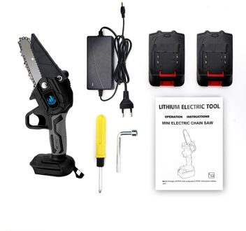 4 Inch 1000W Mini Elektrische Zaag 128Vf Lithium Kettingzaag Draagbare One-Handed Elektrische Snoeizaag Voor Tuin Hout werken/Cutter zwart whit 2 accu