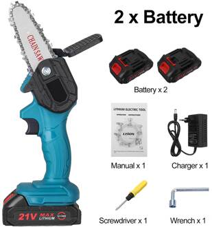 4-Inch 21V 1000W Draadloze Elektrische Kettingzaag Set Met 0/1/2 Stuks Batterijen eu Plug Oplaadbare Kettingzaag Voor Hout Snijgereedschap met 2stk Batteries