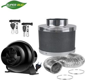 4 Inch Inline Duct Ventilation Fan Circulation Vent Blower Air Purify Carbon Filter Combo Odor Control Grow Tent Kits EU Plug