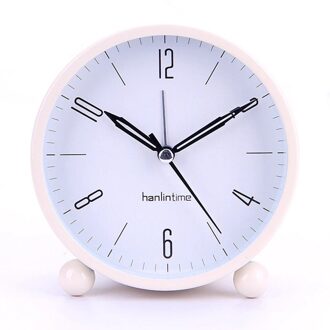 4 Inch Wekker Stille Pointer Desktop Ronde Digitale Klok Met Nachtlampje Metalen Lichtgevende Slaapkamer Nachtkastje Kleine Klok Decor wit