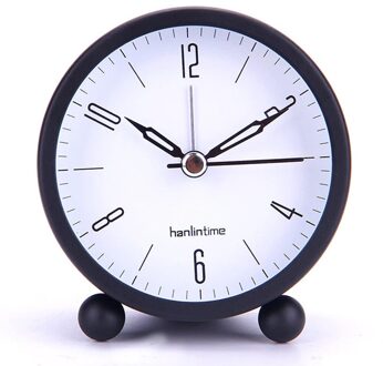 4 Inch Wekker Stille Pointer Desktop Ronde Digitale Klok Met Nachtlampje Metalen Lichtgevende Slaapkamer Nachtkastje Kleine Klok Decor zwart