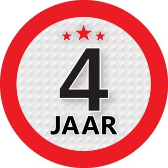 4 jaar leeftijd sticker rond 9 cm - 4 jaar verjaardag/jubileum versiering