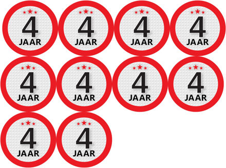 4 jaar leeftijd verjaardag sticker - 20x - rond - Dia 9 cm - 4 jaar jubileum - versiering