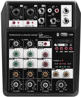4 Kanalen Audio Mixer Sound Mixing Console Met Bluetooth Usb Record 48V Phantom Power Monitoreffects Voor Thuis Muziek Productie