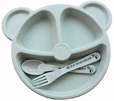 4 Kleur Creatieve Bamboevezel Diner Plaat Verdeeld Dining Schotel Cartoon Leuke Snack Tray Ontbijt Gerechten Keuken Servies 15x24cm blauw-E