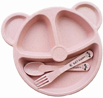 4 Kleur Creatieve Bamboevezel Diner Plaat Verdeeld Dining Schotel Cartoon Leuke Snack Tray Ontbijt Gerechten Keuken Servies 15x24cm roze-E