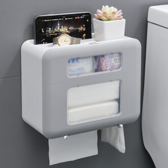 4 Kleur Dubbele Laag Toiletrolhouder Wc Tissue Box Wall Mount Multifunctionele Waterdichte Badkamer Storag Duurzaam Thuis grijs