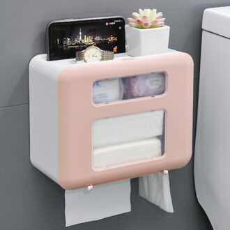 4 Kleur Dubbele Laag Toiletrolhouder Wc Tissue Box Wall Mount Multifunctionele Waterdichte Badkamer Storag Duurzaam Thuis roze