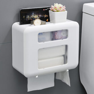 4 Kleur Dubbele Laag Toiletrolhouder Wc Tissue Box Wall Mount Multifunctionele Waterdichte Badkamer Storag Duurzaam Thuis wit