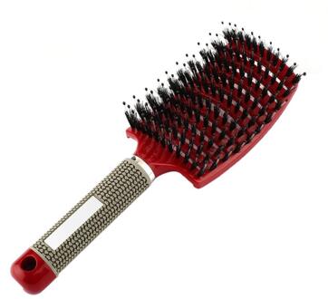 4 Kleur Vrouwen Haar Hoofdhuid Massage Kam Varkenshaar Nylon Haarborstel Natte Krullend Ontwarren Haar Borstel Voor Salon Kappers Styling Tools rood