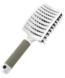 4 Kleur Vrouwen Haar Hoofdhuid Massage Kam Varkenshaar Nylon Haarborstel Natte Krullend Ontwarren Haar Borstel Voor Salon Kappers Styling Tools wit