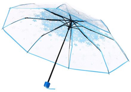 4 Kleur Vrouwen Regen Paraplu Transparant Clear Kersenbloesem Paddestoel Apollo Sakura Gedrukt Drie-Opvouwbare Paraplu AU10 Blauw