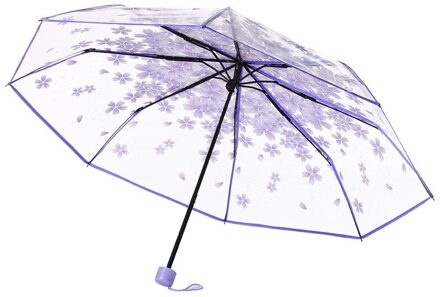 4 Kleur Vrouwen Regen Paraplu Transparant Clear Kersenbloesem Paddestoel Apollo Sakura Gedrukt Drie-Opvouwbare Paraplu AU10 Paars