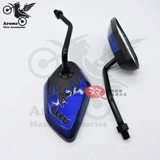 4 kleuren beschikbaar fire decal rood geel blauw motorfiets achteruitkijkspiegel universele 8 MM 10 MM moto spiegels motorbike zijspiegel